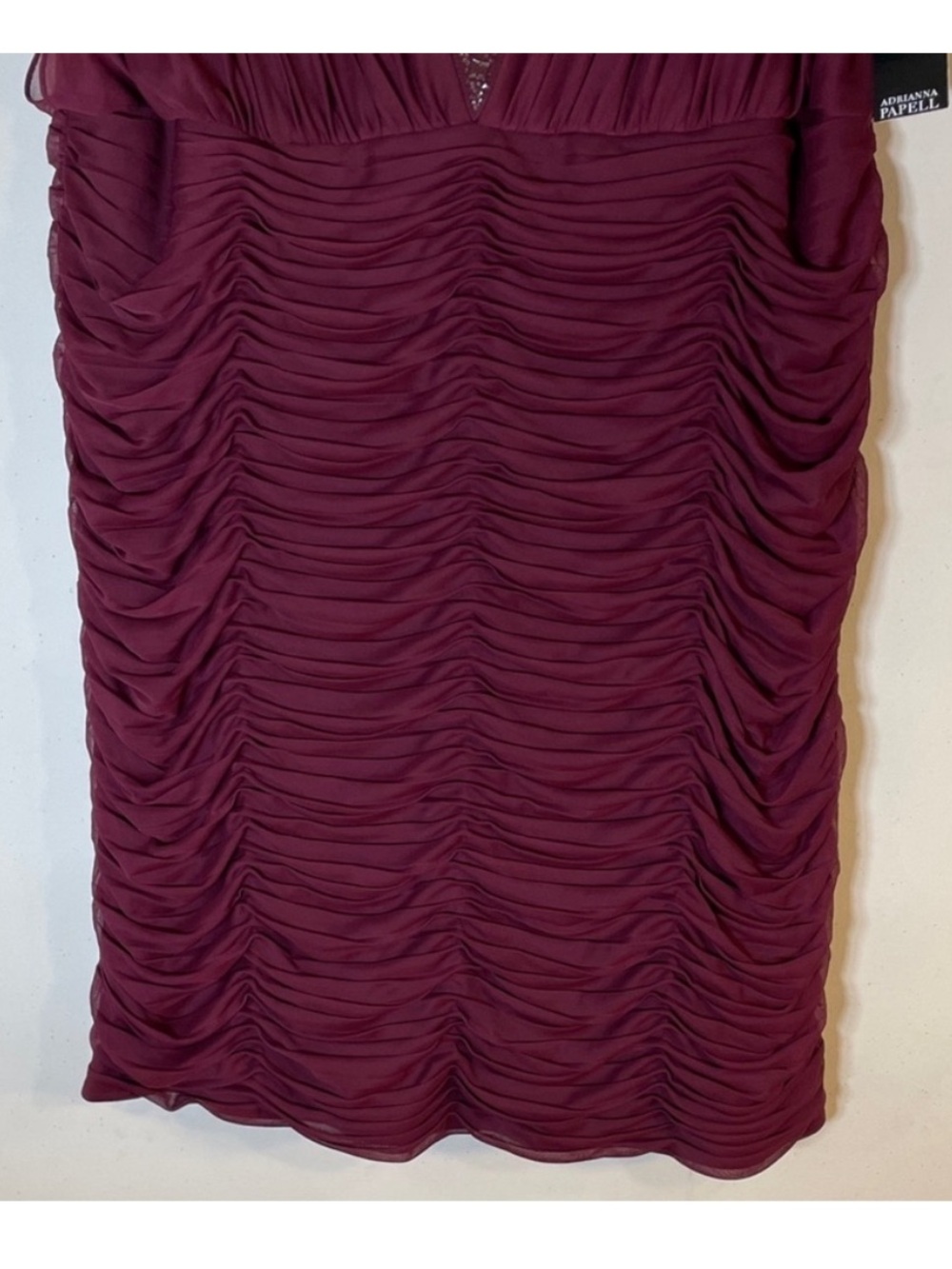 Adrianna Papell Burgundy Beaded Ruched Shirred Cocktail Dress. 20W. NWT. - Picture 7 of 12